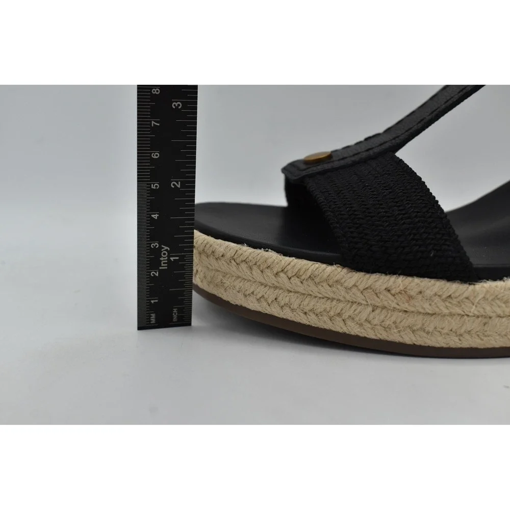 Vionic Women Size 11 Calera Black Leather Stretch Espadrille Wedge Sandals Shoes